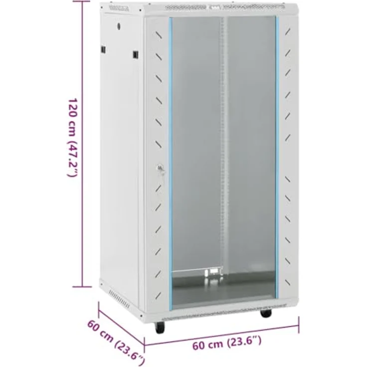 vidaXL 22U Netzwerkschrank, Abschließbarer Serverschrank mit Rollen, Freistehend und abnehmbaren Seitenteilen, 19" IP20 – Bild 2