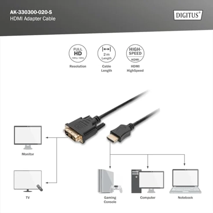 Planet ASSMANN - Videokabel - HDMI / DVI - 30 AWG - HDMI, 19-polig (M) - 19-polig digital DVI (Dual-Link) (M) - 2 m - Doppelisolierung - Schwarz (AK-330300-020-S) – Bild 4
