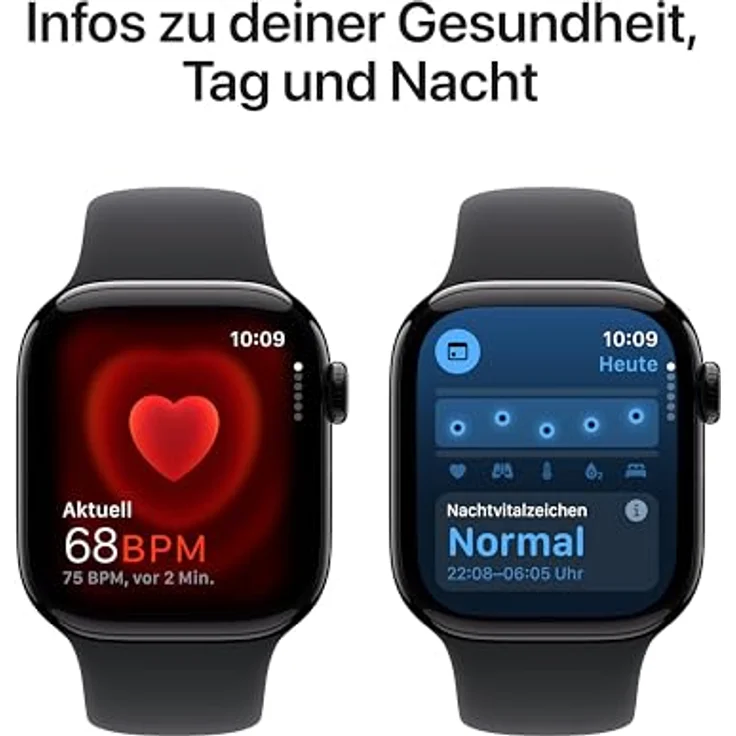 Apple Watch Series 10, 42 mm, GPS + Cellular, Aluminiumgehäuse Diamantschwarz, Sportarmband Schwarz, M/L – Bild 5