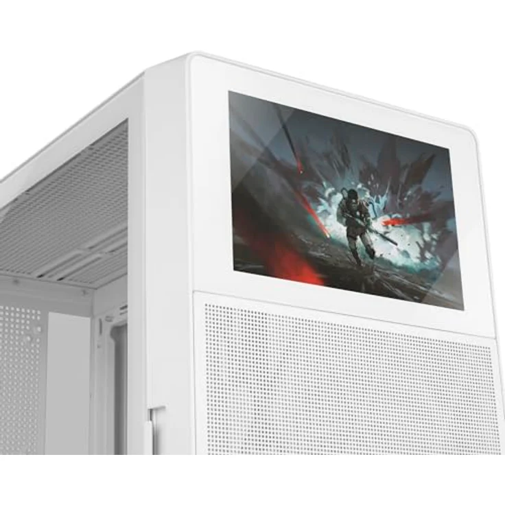 NOX XTREME PRODUCTS Hummer BIOS Semitower ATX | M-ATX | ITX, anpassbares 8"-LCD-Display, Frontblende aus Metallgewebe, gehärtete Glas-Seitenwand, Platz für 11 Lüfter, USB-C und 3.0, Weiß – Bild 5