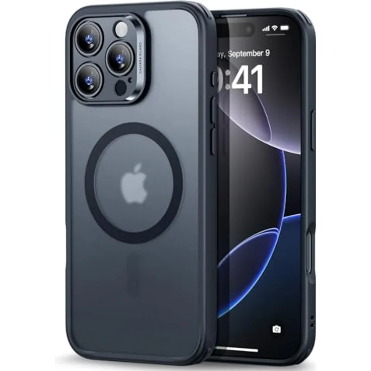 ESR iPhone 16 Pro Max Hülle (4 in 1) Set, Transparente Matte Hülle mit Displayschutzfolie, MagSafe-kompatibel, Militärnorm Schutz, Schwarz