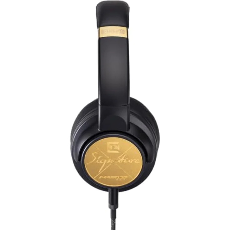 Ultrasone Signature Master Pro, geschlossener High-End Kopfhörer mit 40 mm Titan-Schallwandler und Wandhalter, schwarz-gold – Bild 2