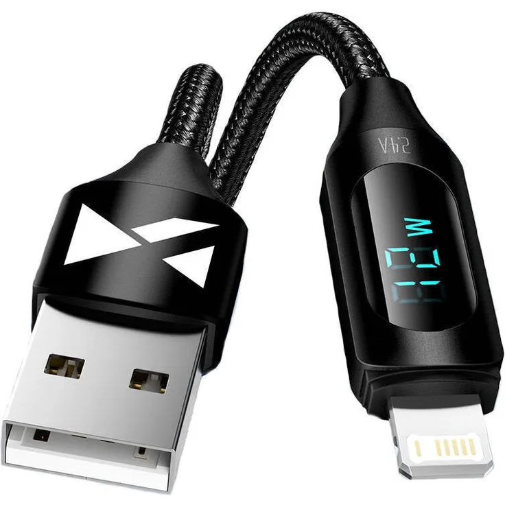 Wozinsky WUALC2-Kabel, USB-A auf Lightning mit LED-Anzeige, 2,4 A, 2 m, schwarz