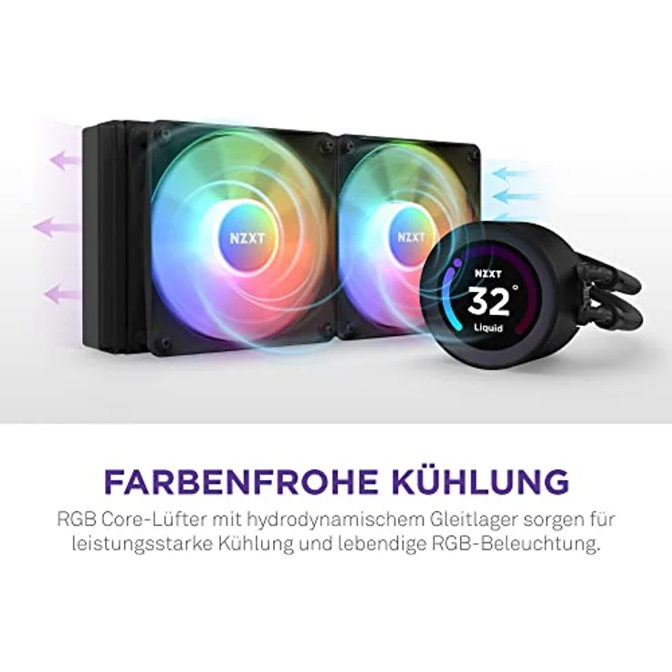 NZXT Kraken Elite 280 RGB - RL-KR28E-B1-280mm AIO CPU Wasserkühlung - 2,36" LCD Display 640x640-2x140mm RGB Core Fans - EIN Breakoutkabel zur einfachen Installation - anpassbar durch NZXT CAM – Bild 5