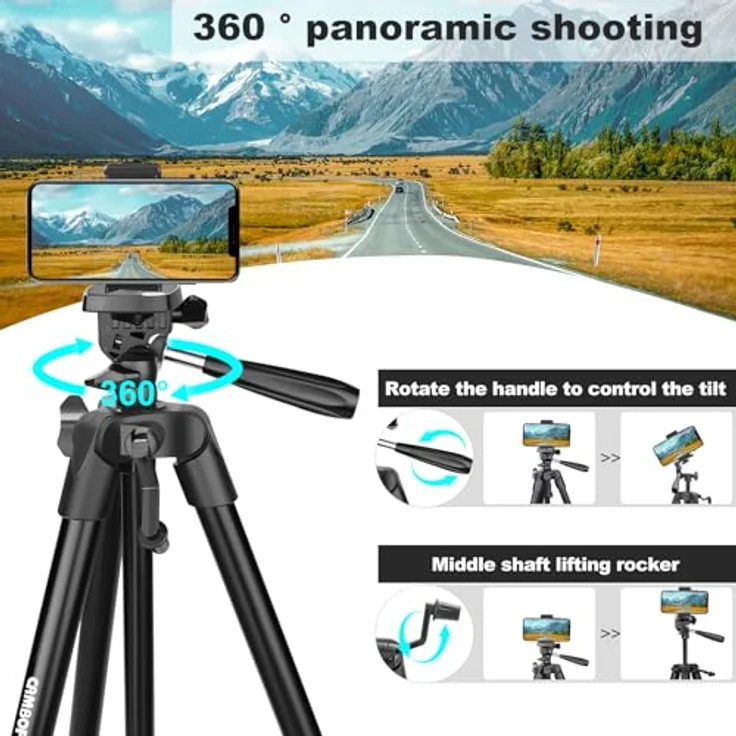 CAMBOFOTO Leichtes Smartphone-Stativ, Aluminium-Stativ mit flexibler Höhenverstellung und Handyhalterung – Bild 3
