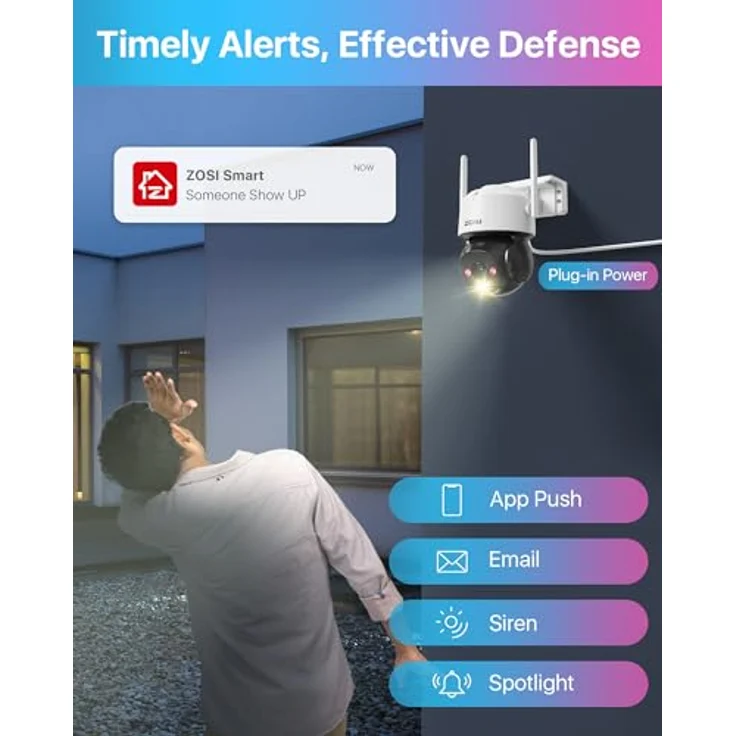 ZOSI 4MP WLAN Überwachungskamera Aussen, Pan/Tilt WiFi Dome Kamera mit KI Personen-/Fahrzeugerkennung, C290 – Bild 5