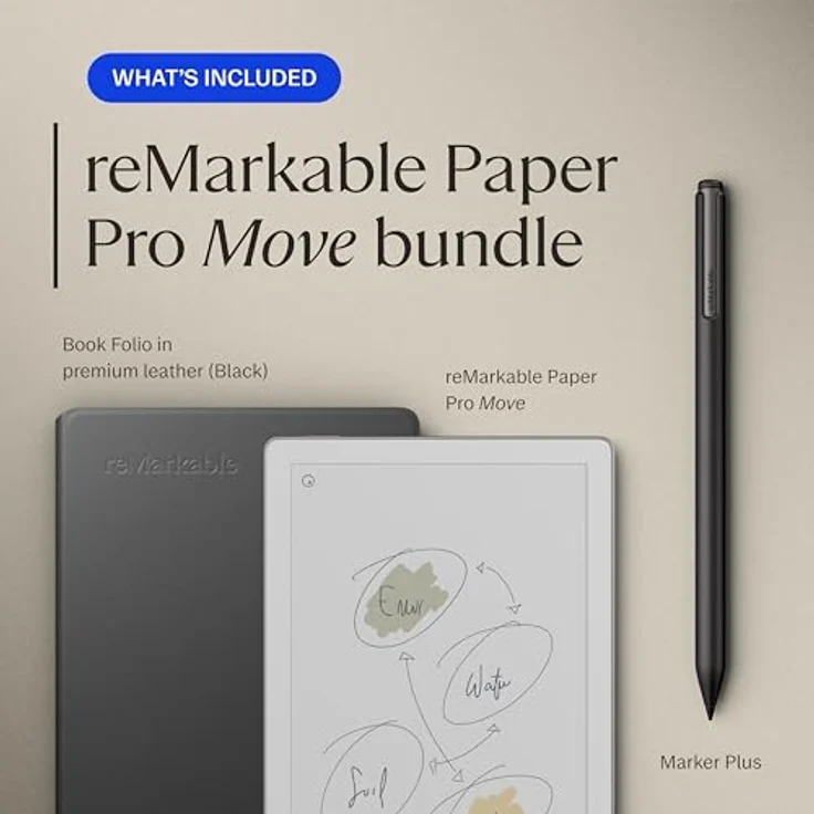 REMARKABLE Paper Pro Move + Marker Plus + Book Folio Premium Leder - Schwarz Digitales Notizbuch, Grau – Bild 2