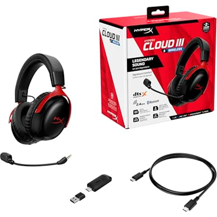 HYPERX Cloud III S, Over-ear Gaming Headset mit 120 Stunden Akkulaufzeit, Bluetooth, Schwarz, Rot – Bild 14