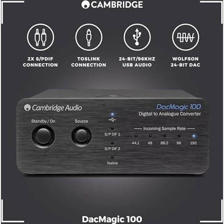 Cambridge Audio DacMagic 100 – Digital-Analog-Wandler mit USB-Audio, unterstützt bis zu 24 bit/192 kHz – Bild 3