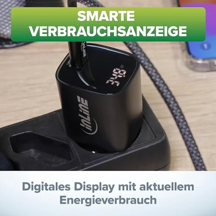InLine USB-Ladegerät, 1-Port, GaN, 45W, Schwarz, mit digitalem Display und PD3.0 – Bild 2
