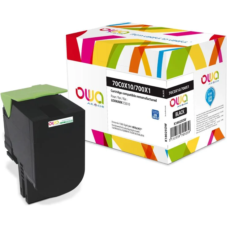 Armor OWA K18025OW, wiederaufbereiteter Toner für Lexmark CS510dte/CX510de, hohe Ergiebigkeit, schwarz, bis zu 8000 Seiten