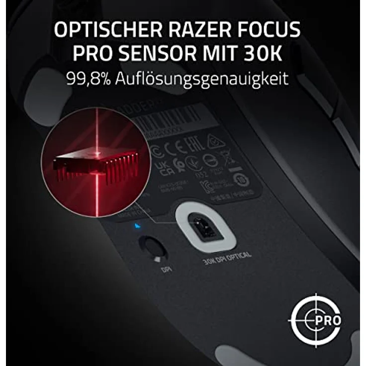 Razer DeathAdder V3 - Ergonomische Esports-Maus (59g Leichtes Design, Ergonomische Form, 30K Optischer Sensor, Optische Mausschalter Gen-3, 8000Hz HyperPolling-Technologie, Speedflex-Kabel) Schwarz – Bild 4