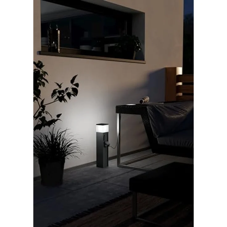 EGLO Gartensteckdose Park 5 Außenlampe, witterungsbeständiger Stromverteiler IP54, anthrazit, 1x E27 bis 25W, L10 x B10 x H50 cm – Bild 3