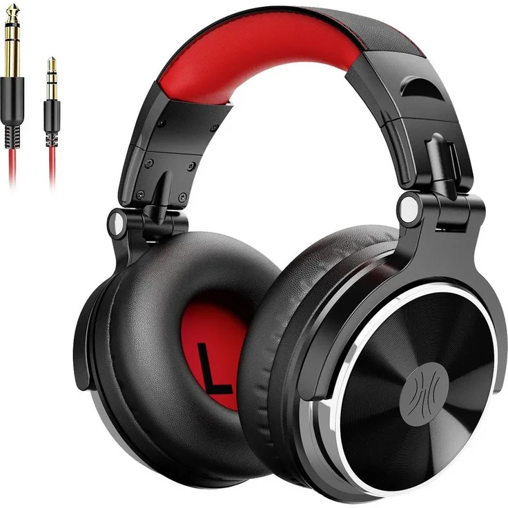 OneOdio OneOdio Pro-10 DJ Over Ear Kopfhörer kabelgebunden Stereo Schwarz, Rote Ohrmuscheln