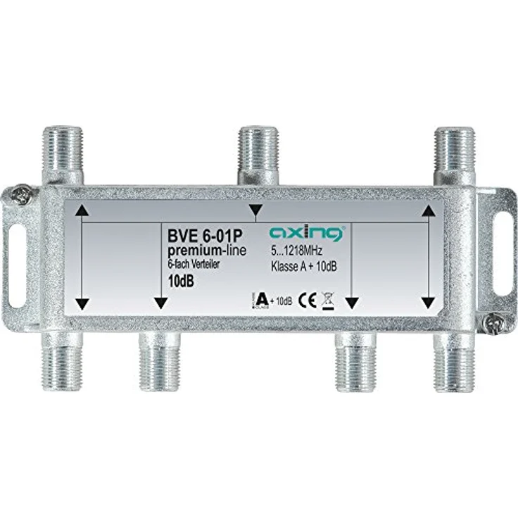 Axing BVE 6-01P 6-fach Verteiler Kabelfernsehen CATV Multimedia DVB-T2 Klasse A+, 10dB, 5-1218 MHz metall – Bild 2
