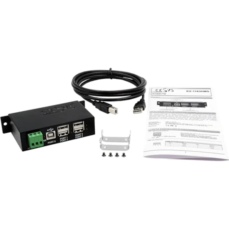 EXSYS EX-1163HMS USB 2.0 Hub Metall 4-Port, Industrie-Design, individuelle Stromausgabe, silber – Bild 6