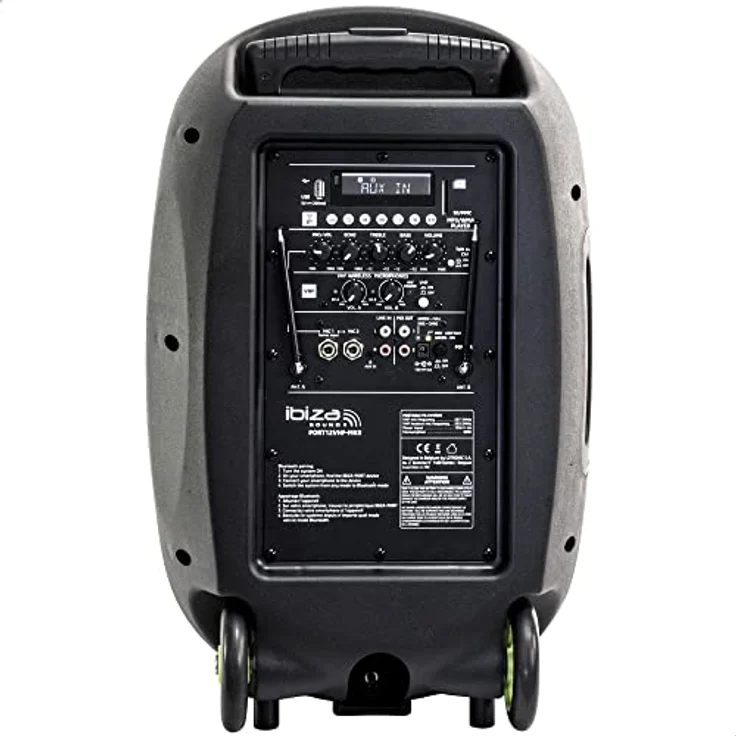 PORT12VHF-MKII - Ibiza Sound - Eigenständiges tragbares Soundsystem 12 - 700W mit USB-MP3, Bluetooth, Vox & 2 VHF funkmikrofonen Schwarz – Bild 3