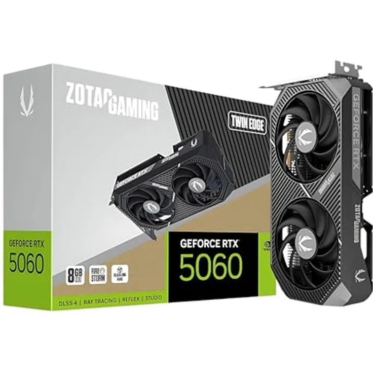 Zotac GAMING GeForce RTX 5060 Twin Edge, 8 GB GDDR7 Grafikkarte mit DLSS4, 7680 x 4320 Pixel, PCIe x8 5.0, 2 Lüfter