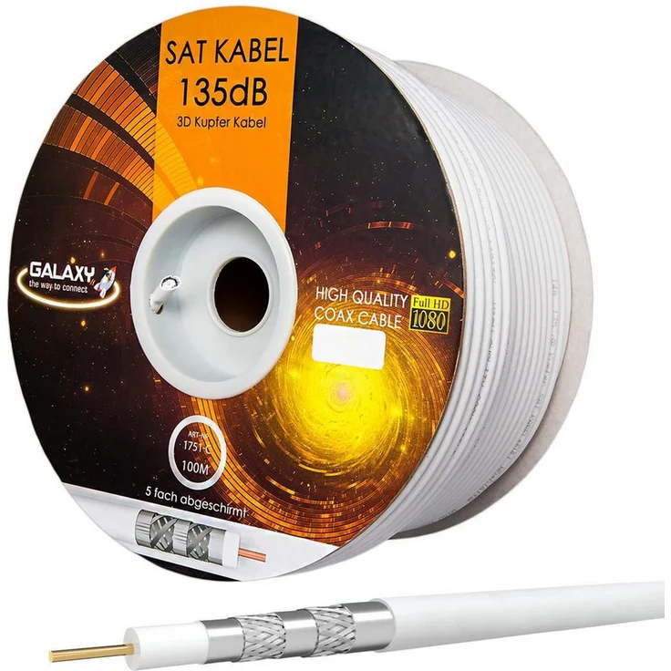 HB-DIGITAL Koaxialkabel Galaxy 135dB 5-Fach geschirmt, Reines Kupfer SAT-Kabel mit UV-stabiler, strapazierfähiger Ummantelung, 10000 cm