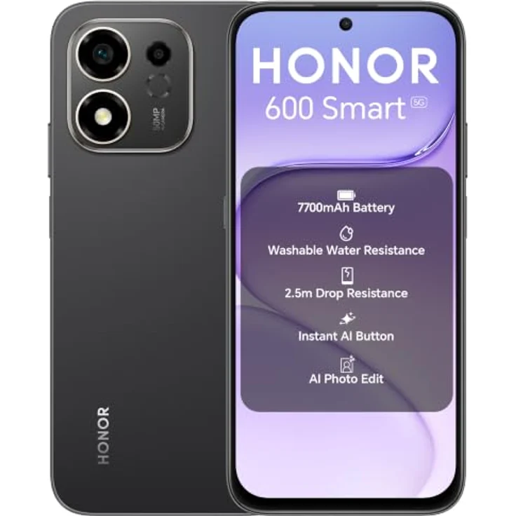 HONOR 600 Smart 5G, Smartphone mit 7700 mAh Akku, schwarz, 4 GB RAM, 128 GB Speicher – Bild 1