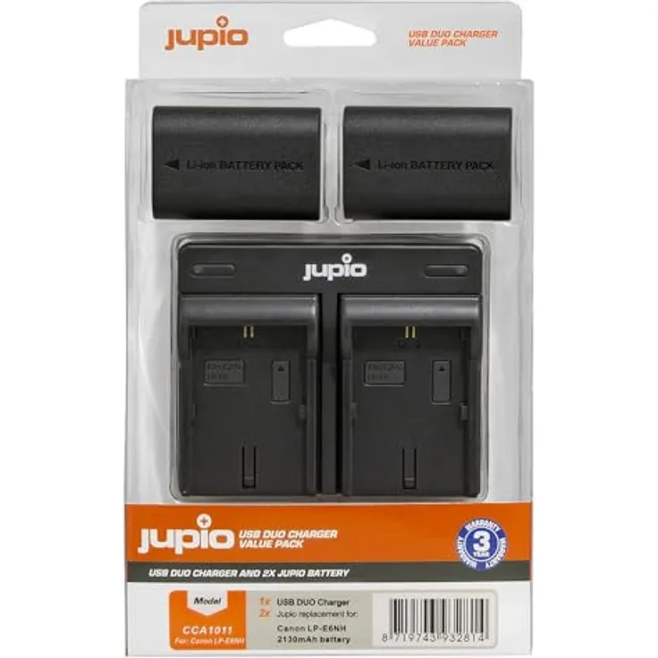 Jupio Set LP-E6NH 2130 mAh, 2x Lithium-Ionen Akku mit Doppelladegerät für Canon Digitalkameras