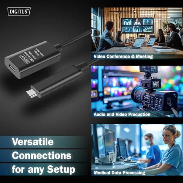 DIGITUS Aktives USB Verlängerungskabel - USB-C Buchse zu USB-C Stecker - 5 m - USB 3.2 Gen2-10 Gbit/s - Plug & Play - mit Signalverstärker - Schwarz – Bild 5