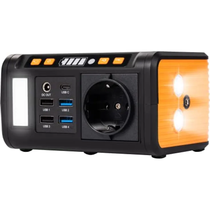 Technaxx Mini Powerstation TX-205 mit LED Panel, Lampe, 5X USB - 74Wh Powerbank 230V mit eingebauter Steckdose für Laptop, Handy, Mini-Kühlschrank etc., Kompatibel mit Solarladegeräten