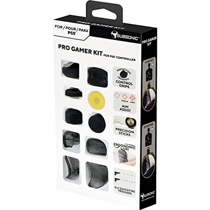 Subsonic Pro Gaming Kit für PS5 Controller, e-Sport Zubehörset mit 6 Joystick-Griffen und Comfort/Quickfire Triggers