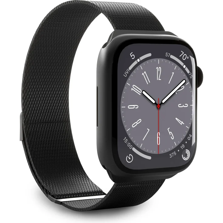 Puro Milanese Magnetic Band, Edelstahl Uhrenarmband für Apple Watch 42/44/45/49 mm, Schwarz, mit Magnetverschluss, flexibel einstellbar