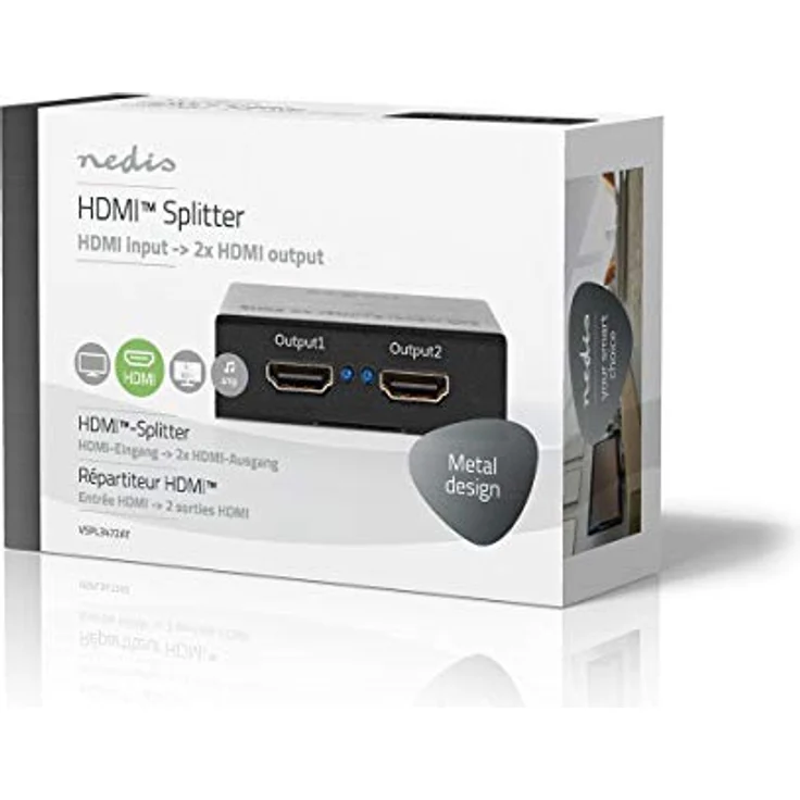 HDMI T Splitter | 2-Port Port(s) | HDMIT Eingang | 2X HDMIT Ausgang | 4K@60Hz | 18 Gbps | Metall | Anthrazit – Bild 2