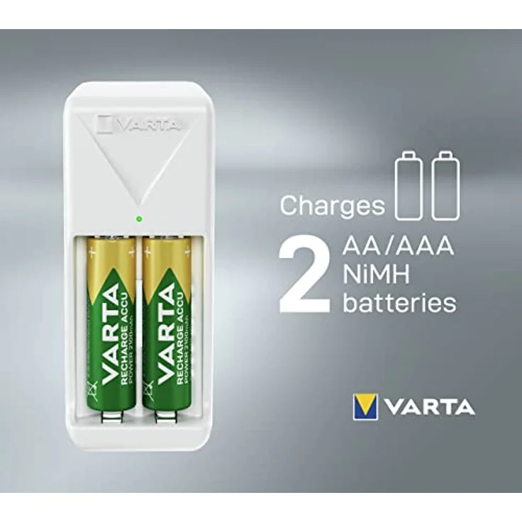 VARTA Akku Ladegerät, inkl. 2X AA 2100mAh, Batterieladegerät für wiederaufladbare Batterien, lädt 2 AA/AAA gleichzeitig, Mini Charger, weiß – Bild 5