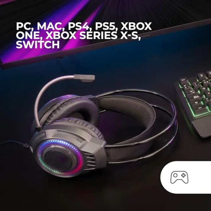 Mars Gaming MH124, Gaming-Kopfhörer mit FRGB Rainbow Beleuchtung, ergonomischem Design, flexiblem Mikrofon und Lautstärkeregler, kompatibel mit Windows, Linux, Mac, PS4, PS5, Xbox One, Xbox Series X|S, Switch, Switch 2, Schwarz – Bild 5