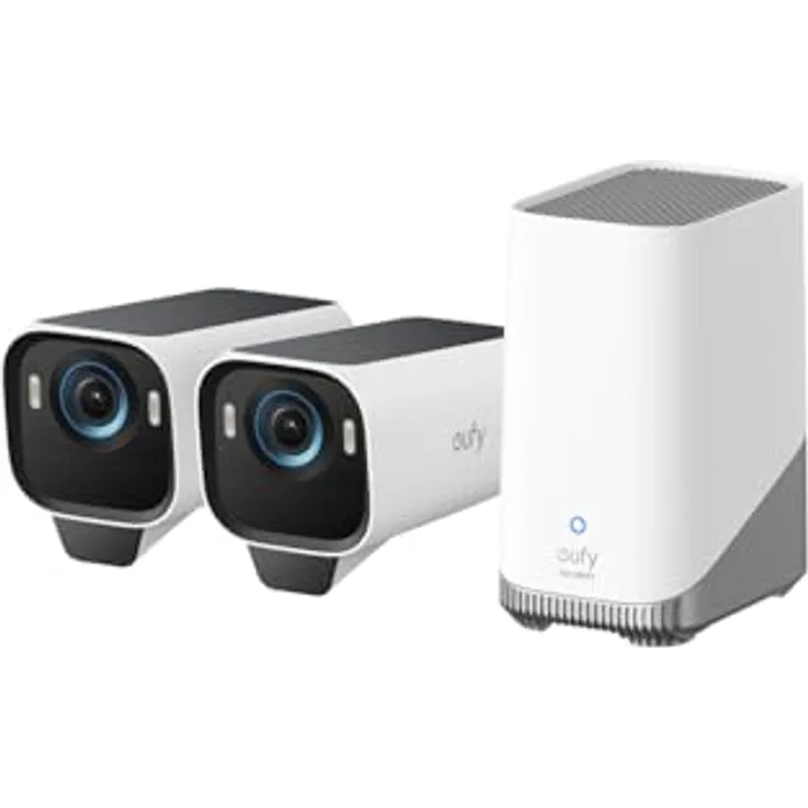 eufy Security eufyCam S3 Pro 2-Kamera-Set, 4K Kabellose Solar-Überwachungskamera Außen, MaxColor Nachtsicht, Forever Power 2.0, Gesichtserkennung-KI, Erweiterbarer Lokaler Speicher, Ohne Monatliche ABO-Kosten