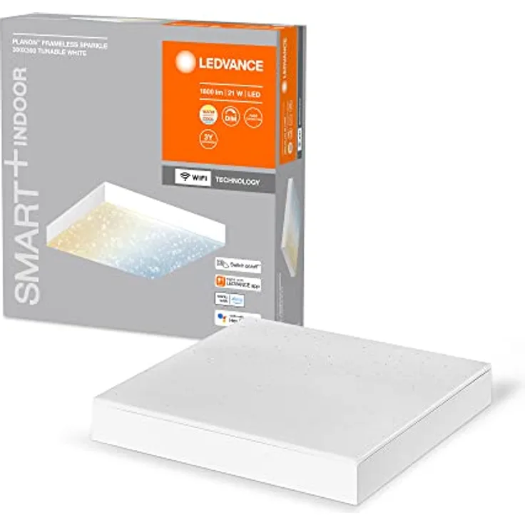 LEDVANCE SMART+ WiFi-Glitzer-Panelleuchte 300x300, 21W, 1800lm, regulierbares Weißlicht (3000K bis 6500K), rahmenlos, mit Glitzereffekt, steuerbar per App, kompatibel mit Amazon, Google und Co.