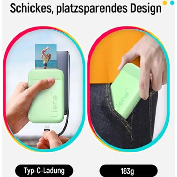 Liene Pearl K100, Tragbarer Fotodrucker für Smartphones, Zink-Klebepapier, Bluetooth 5.0, kompatibel mit iOS/Android, grün, 50 Blatt – Bild 3