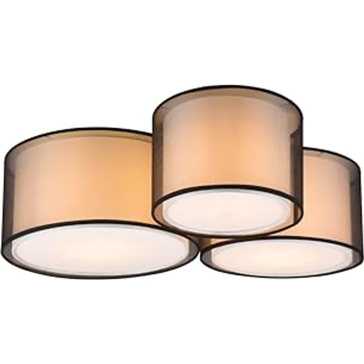 lightling Barto Deckenleuchte, Modern, Schwarz Matt Metall, Stoffschirm Rauchfarbig, Weißer Innenschirm, 65 cm x 21 cm x 55 cm, exkl. 3 x E27, max. 40W