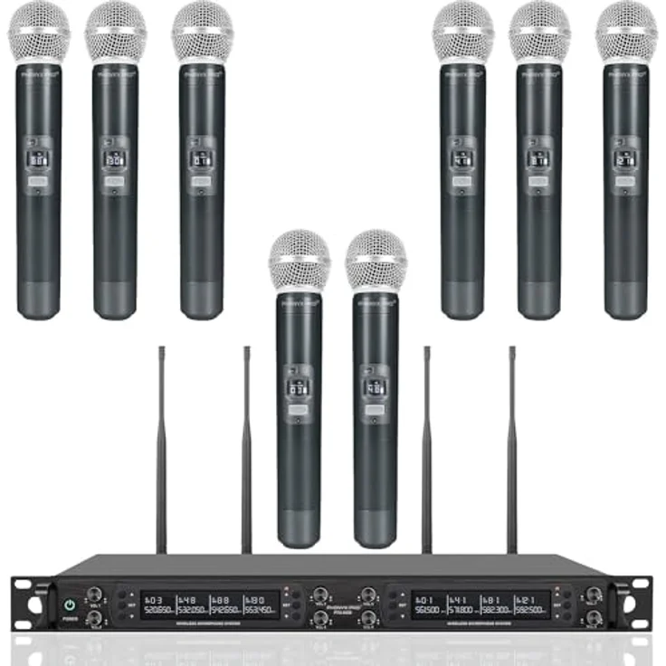 Phenyx Pro PTU-6000A, 8-Kanal Wireless Mikrofon System mit 8 Handheld Mikrofonen, 328ft Reichweite und automatischem Scan, für Gesang, Kirche, Karaoke – Bild 1