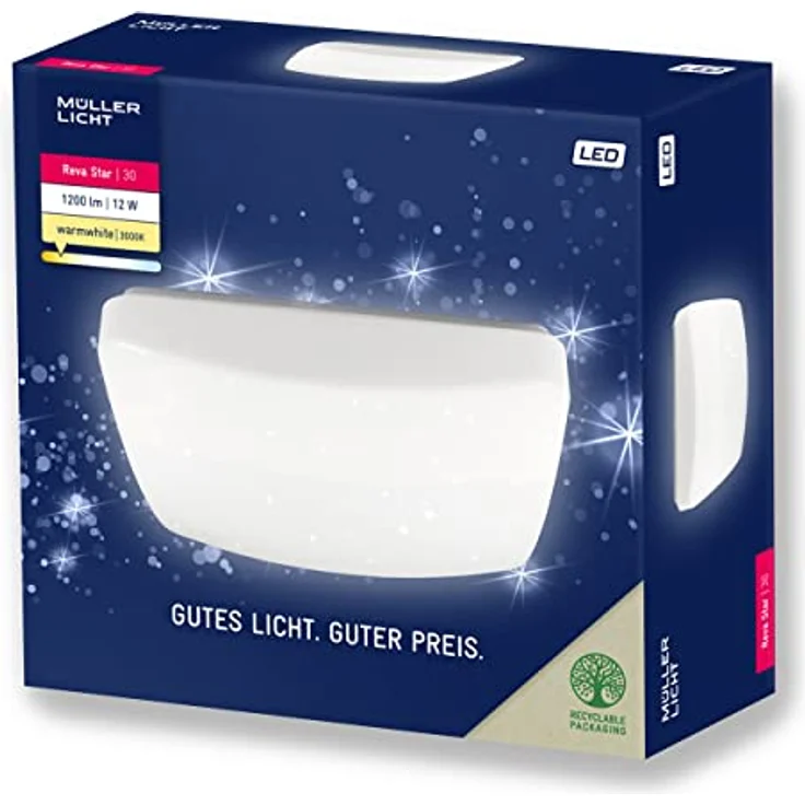 Müller-Licht LED Deckenlampe Deckenleuchte Wandlampe Reva Star Square 30, quadratisches Panel, 12 W, warmweiß (3000 K), 1200 lm, inkl. Sternenhimmel Effekt, weiß – Bild 1