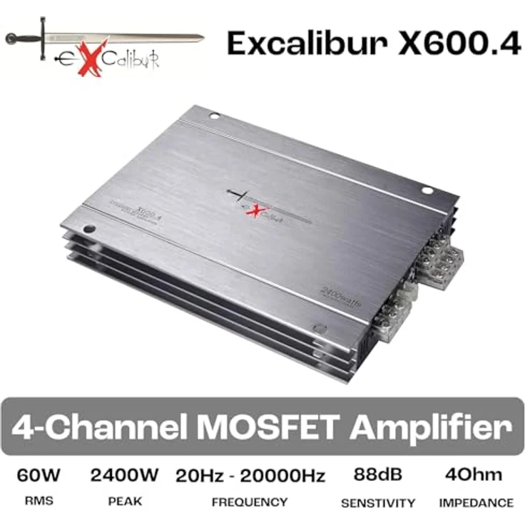 EXCALIBUR X600.4 4-Kanal-Stereoverstärker (2400 W Variabler Crossover 2 Ohm) Verstärker (Anzahl Kanäle: 4) - EXCALIBUR 4-Kanal-Stereo Verstärker, 2400 W, Bass Boost 12 dB, Schwarz – Bild 7
