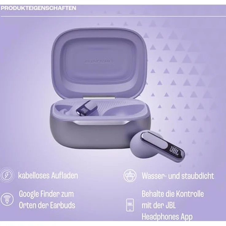 JBL Live Beam 3, True Adaptive Noise Cancelling Wireless Earbud-Kopfhörer, 48 Stunden Akkulaufzeit, hochauflösender Signature Sound, IP55 wasserfest, Lila – Bild 2