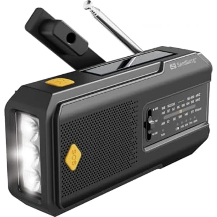 Sandberg Survivor Radio All-in-1 2000, Kompaktes AM/FM Radio mit PowerBank, Taschenlampe und Solarpanel, Schwarz – Bild 1