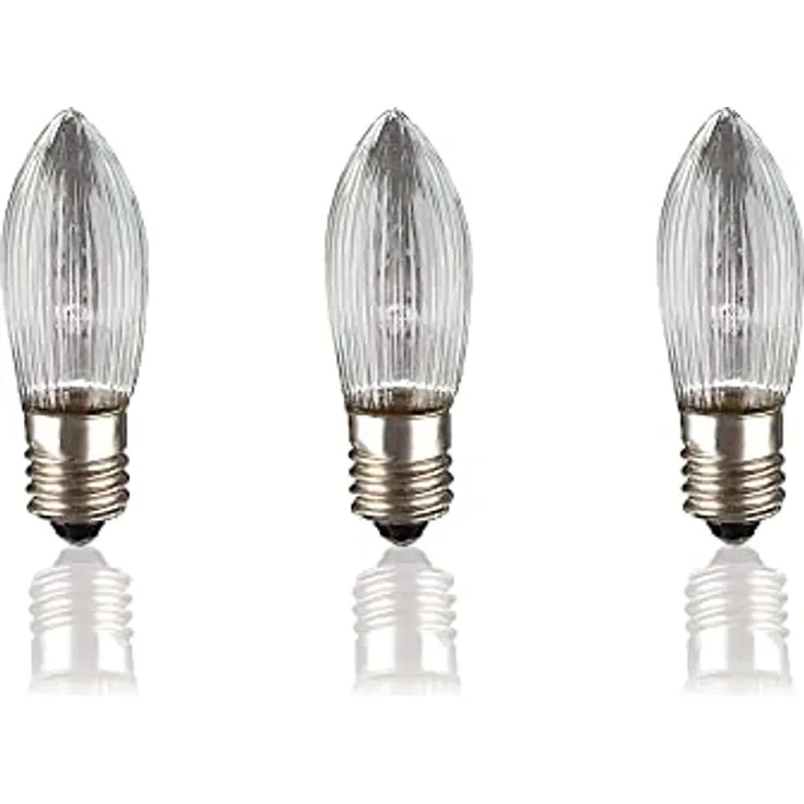 hellum 912135 Ersatz-Riffelkerze für Lichterketten mit 20 Brennstellen/Innen- und Außenbeleuchtung/warmweiß/klar / E10 Sockel / 12 V / 2,5 W / 3 Stück