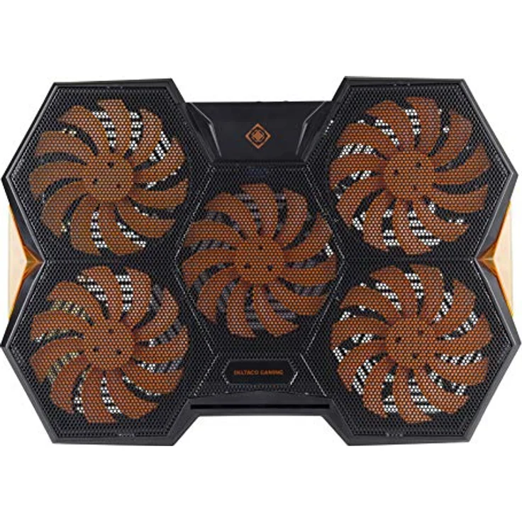 DELTACO Gaming Laptop Kühler Lüfter - Notebook Kühlung, Laptopkühler Cooling Unterlage, PC Cooler mit USB, belüfteter Ständer verstellbar, Kühlplatte 17 Zoll Schwarz/Orange, 1000-1300 U/min – Bild 3