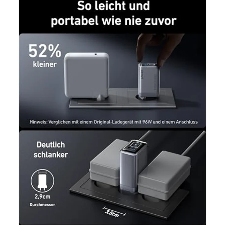 Anker Prime Ladegerät, 100W USB-C Ladegerät, 3 Port GaN faltbares und kompaktes Anker Wandladegerät, für MacBook, iPad, iPhone Modelle iPhone 16, Galaxy S24/S23 und mehr, Schwarz – Bild 4