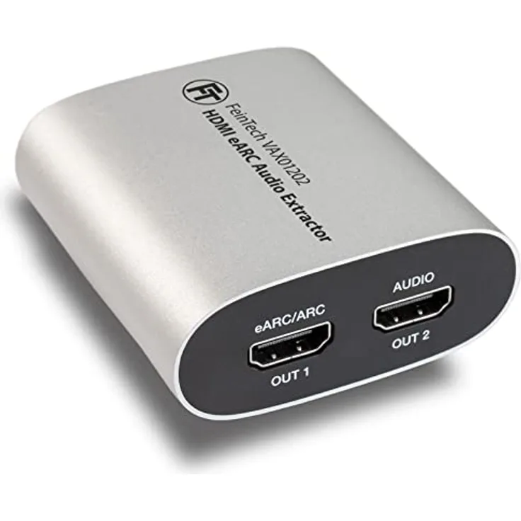 FeinTech VAX01202 HDMI eARC Audio Extractor für Moderne Fernseher und HDMI Audio Splitter 1x2 | liefert Dolby Atmos TrueHD DTS-HD an AV-Receiver ohne HDMI ARC
