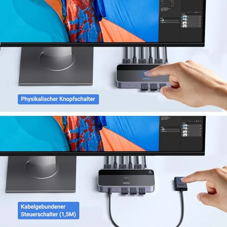 UGREEN HDMI 2.0 KVM Switch 4K@60Hz USB 3.0 Switch 4 USB Ports (3*USB 3.0+ USB C), Schwarz - Effizientes Teilen von Monitor und Peripheriegeräten für 2 PCs – Bild 5