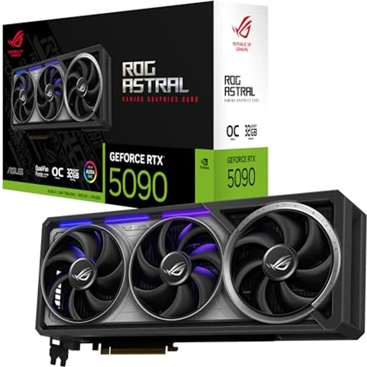 ASUS ROG Astral GeForce RTX 5090 32GB GDDR7 OC Edition Gaming Grafikkarte (Nvidia GeForce RTX5090, 3.8-Slot-Design, Vier Lüfter) - Schwarz