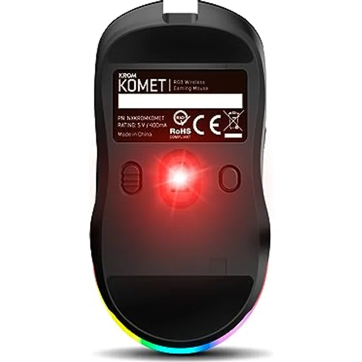 KROM KOMET Kabellose RGB-Gaming-Maus, optischer Präzisionssensor Pixart PMW 3212, 8 Tasten, 5 dpi-Stufen bis 2400, inkl. 2,4 GHz Funkempfänger, USB, Schwarz – Bild 4