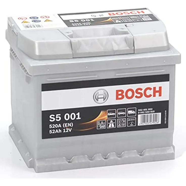 Bosch S5 001, 12V Starterbatterie mit 52Ah und 520A Kälteprüfstrom, wartungsfrei