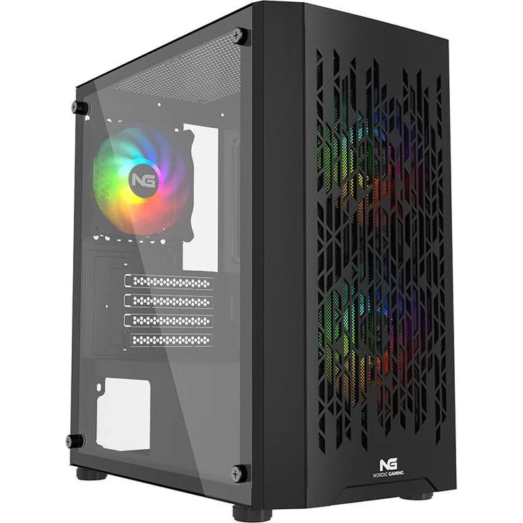 Nordic Gaming Fenris Mini Tower Gehäuse, mATX/ Mini-ATX, Schwarz, mit effektiver Kühlung und mehrfarbiger LED-Beleuchtung